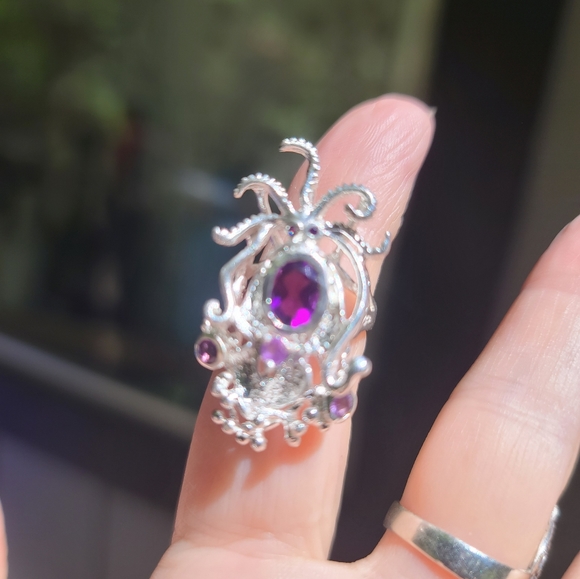 Amethyst Sterling Octopus 🐙 ring sz6 - Picture 11 of 11